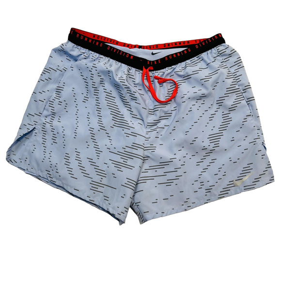 Nike Running Division Shorts Mens Large Reflective 2-in-1 Light Blue Drawstring - Picture 1 of 15